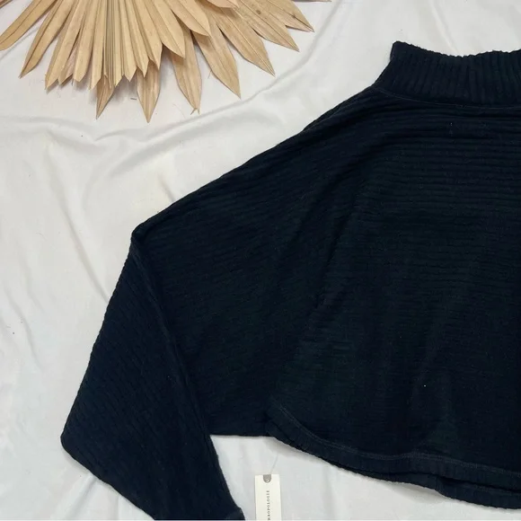 Anthropologie Pilcro Cozy Ribbed Turtleneck Batwing Pullover Black Sweater Top - Picture 9 of 9